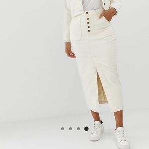 High waisted long denim skirt